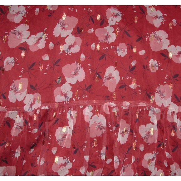 DIZZY LIZZY Sparkly Maroon Floral Sz Medium Church Office Lined Flowy Midi Dress - Picture 4 of 4